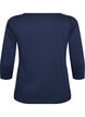 Basicowy T-shirt z dekoltem w l&oacute;dke i rekawami 3/4, Niebieskie, Packshot image number 1