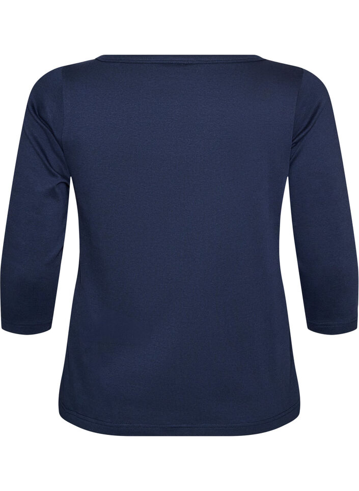 Basicowy T-shirt z dekoltem w l&oacute;dke i rekawami 3/4, Niebieskie, Packshot image number 1