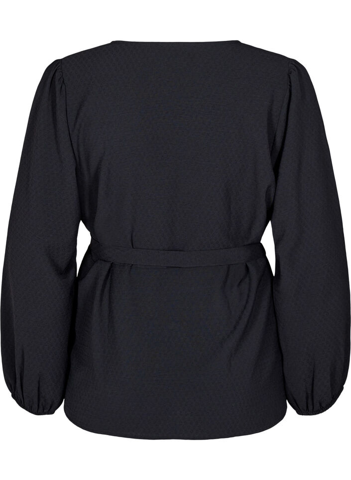 Bluzka z dlugim rekawem i wiazaniem, Czarne, Packshot image number 1