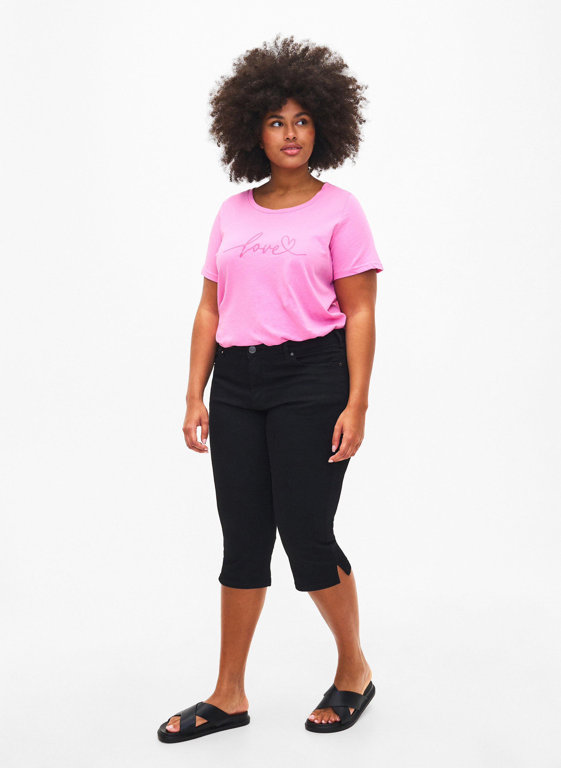 Zizzi Bawelniana koszulka z okraglym dekoltem i nadrukiem, RoseBloom W. Love, Model image number 2