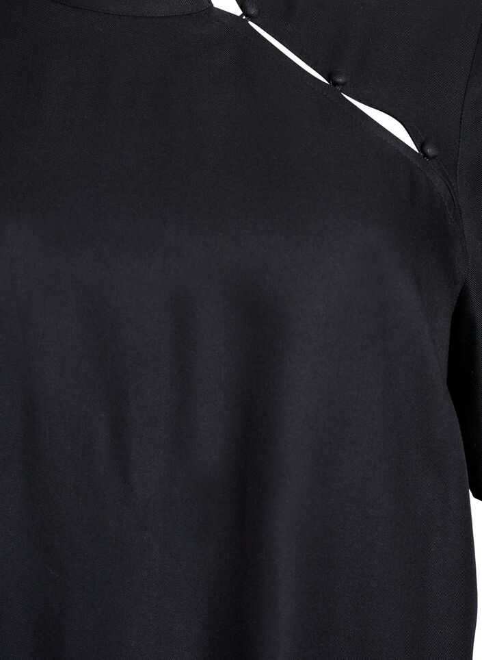 Bluzka z krótkim rekawem i ukosnym zapieciem na guziki, Czarne, Packshot