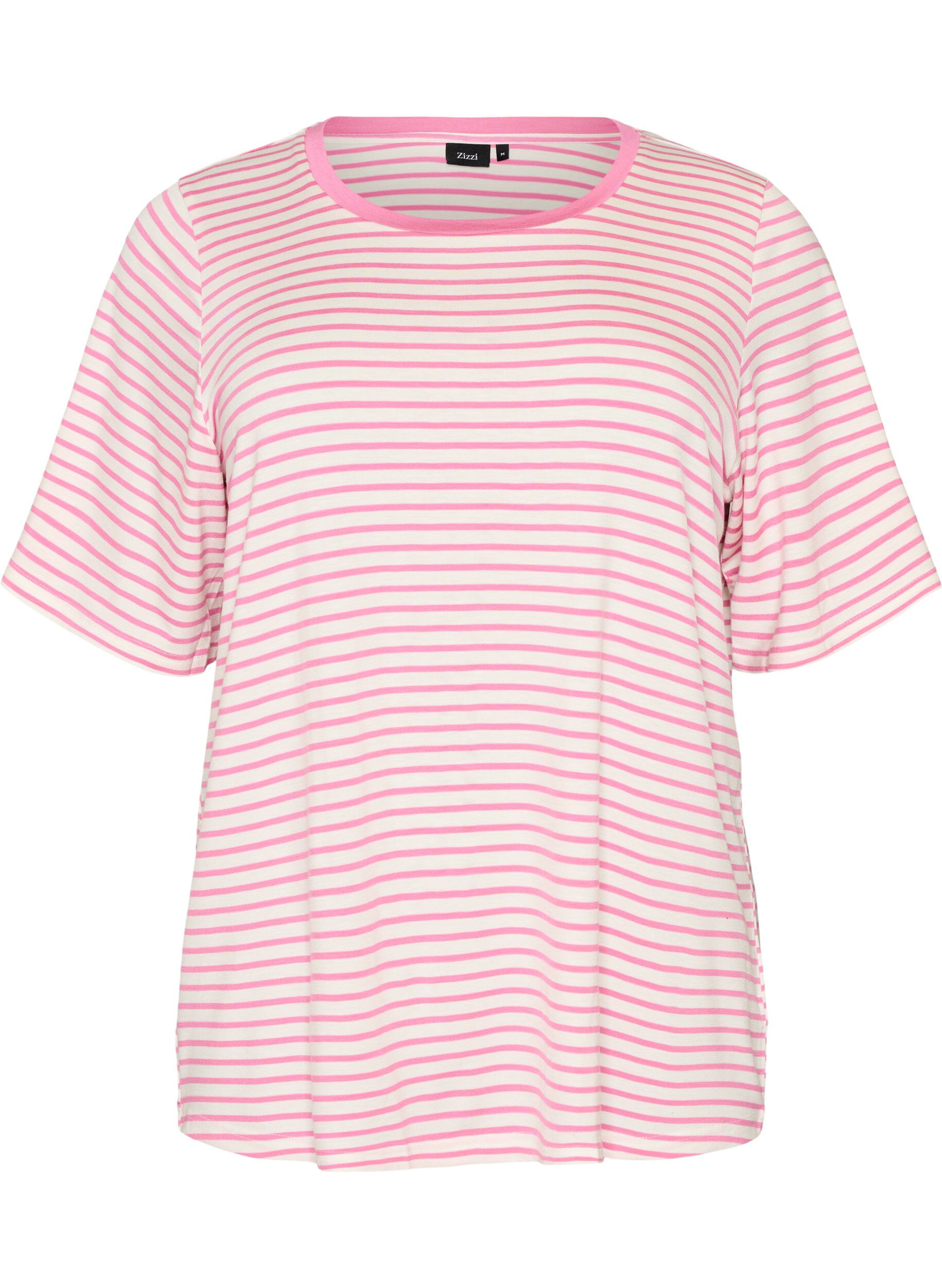ZizziKoszulka z TENCEL&trade; Lyocell i paskami, R&oacute;żowy, Packshot image number 0