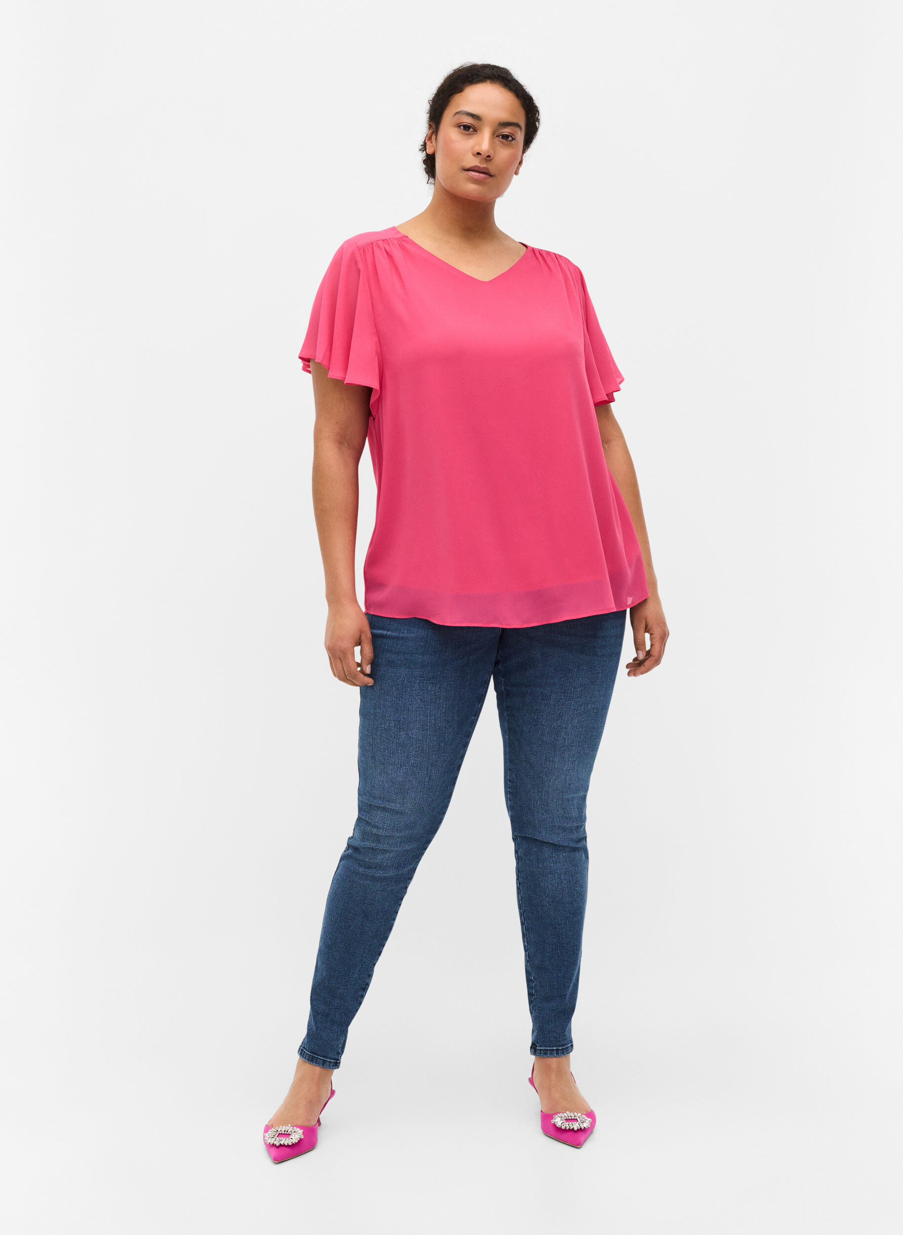 Zizzi Short-sleeved blouse, Magenta, Model image number 2