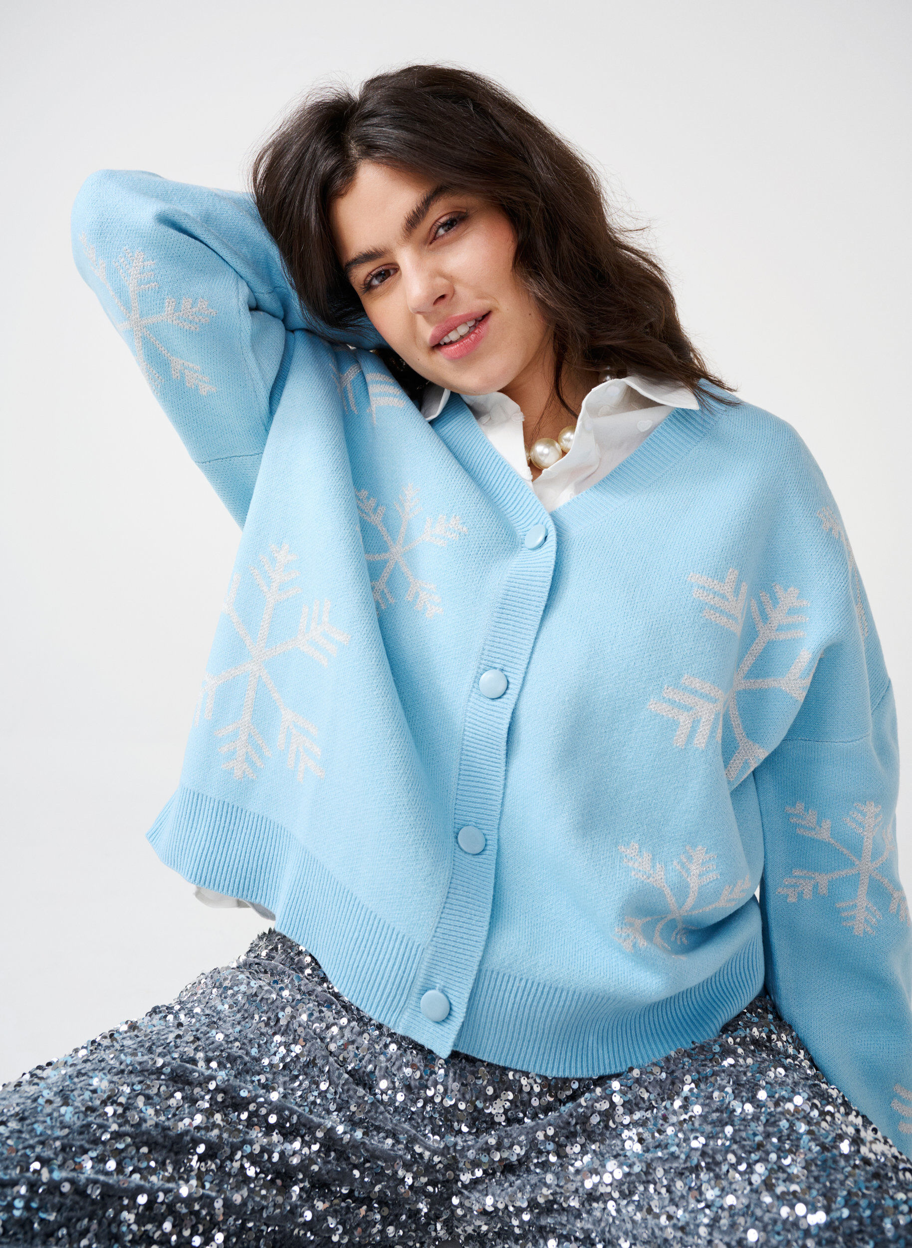 Zizzi Bozonarodzeniowy dzianinowy kardigan, Cerulean Comb, Image image number 0