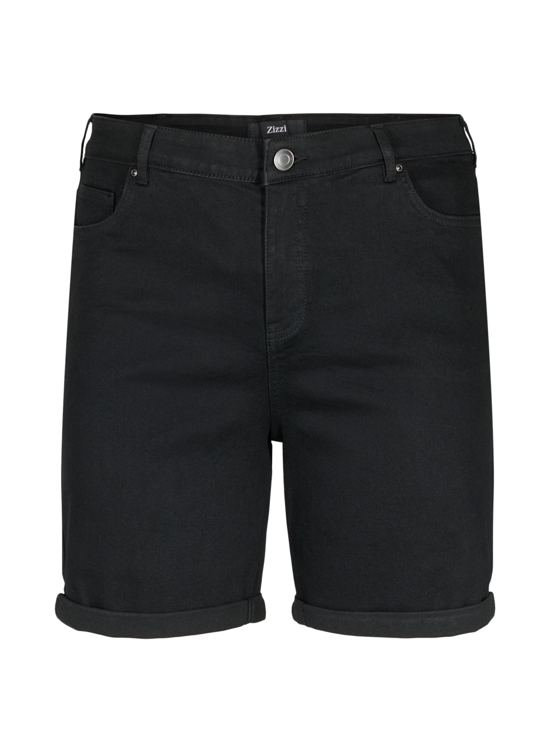 Zizzi Obcisle szorty jeansowe z wysokim stanem, Black, Packshot image number 0