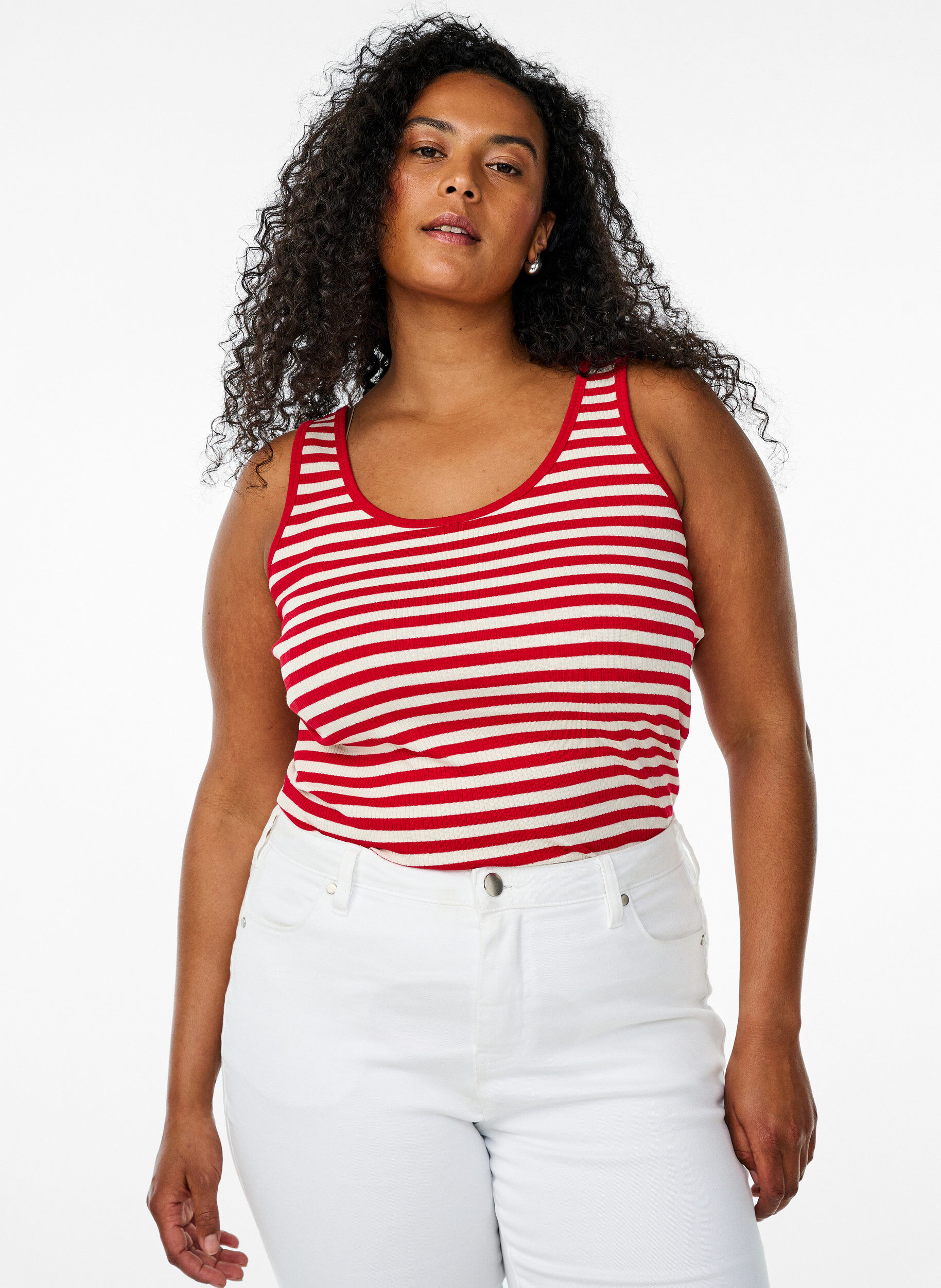 ZizziTank top w paski o prazkowanej strukturze, Czerwony, Model image number 0