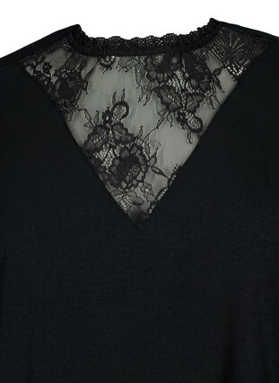 Bluzka z dlugim rekawem i koronkowymi detalami, Black, Packshot image number 2