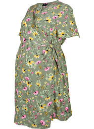 Kopertowa sukienka ciazowa z wiskozy, Green Flower Print, Packshot