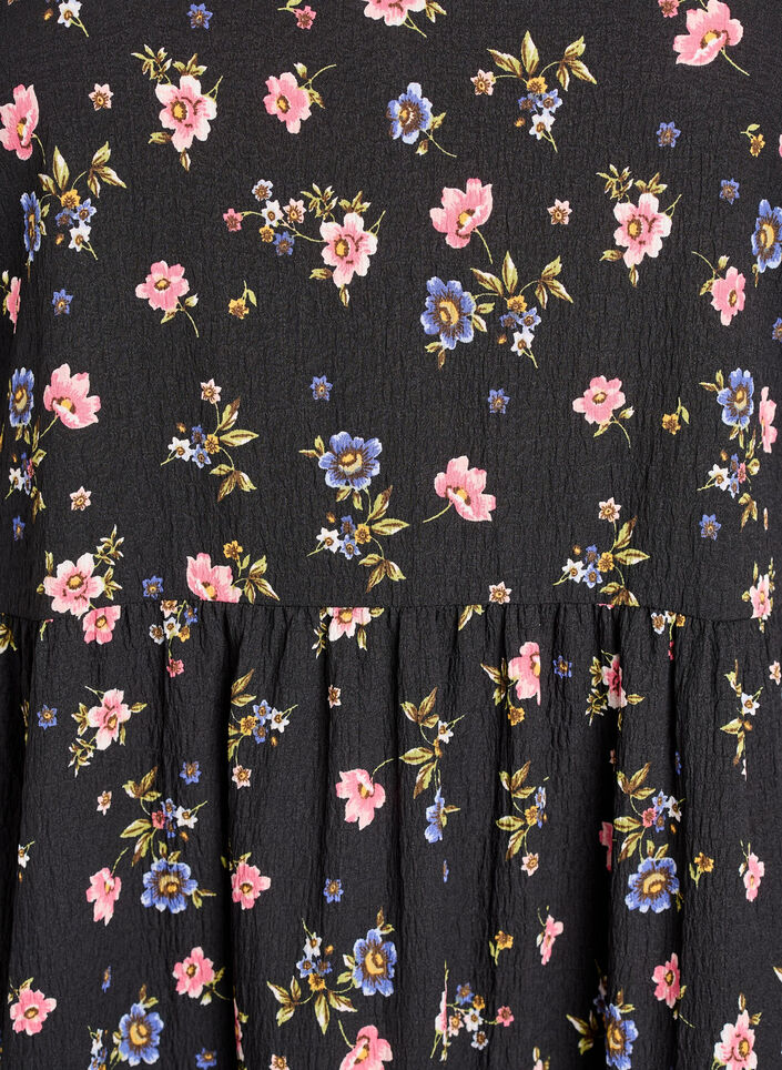 Sukienka do kostek z kr&oacute;tkim rekawem i warstwowymi falbankami, Czarne, Packshot image number 2