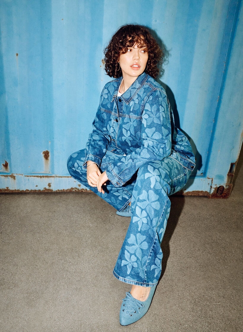 Kurtka jeansowa z kwiatowym wzorem, Niebieskie, Image image number 0