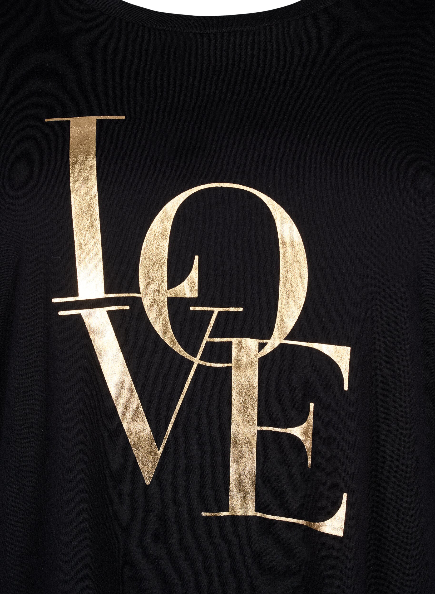 Zizzi Bawelniana koszulka ze zlotym tekstem, Black w. Gold Love, Packshot image number 2