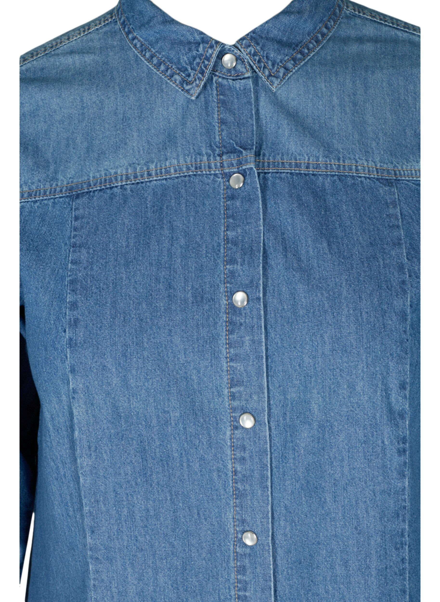 Zizzi Long denim shirt in cotton, Blue denim, Packshot image number 2