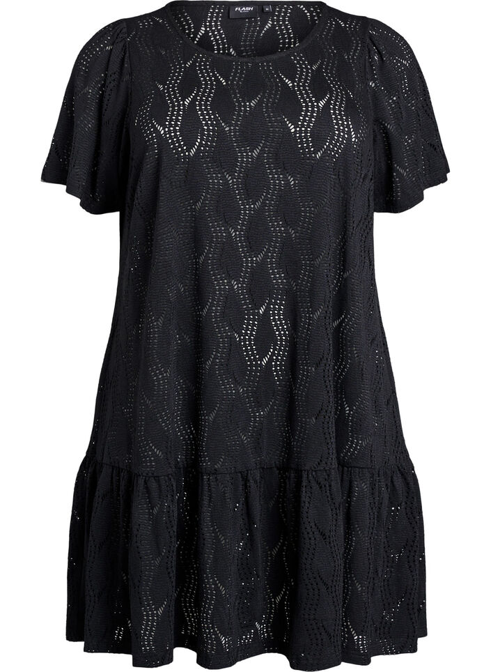 FLASH - Kr&oacute;tka dzersejowa sukienka z oczkami, Czarne, Packshot image number 0