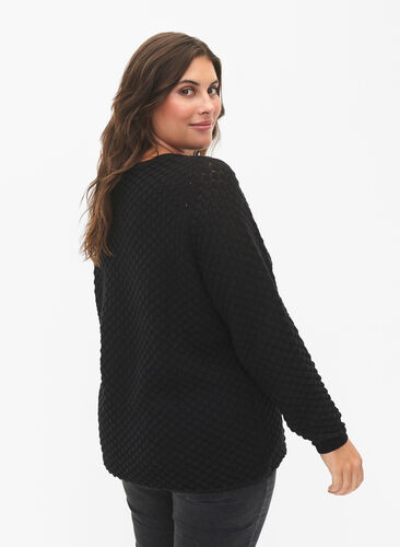 Wzorzysty sweter z bawelny organicznej, Black, Model image number 1