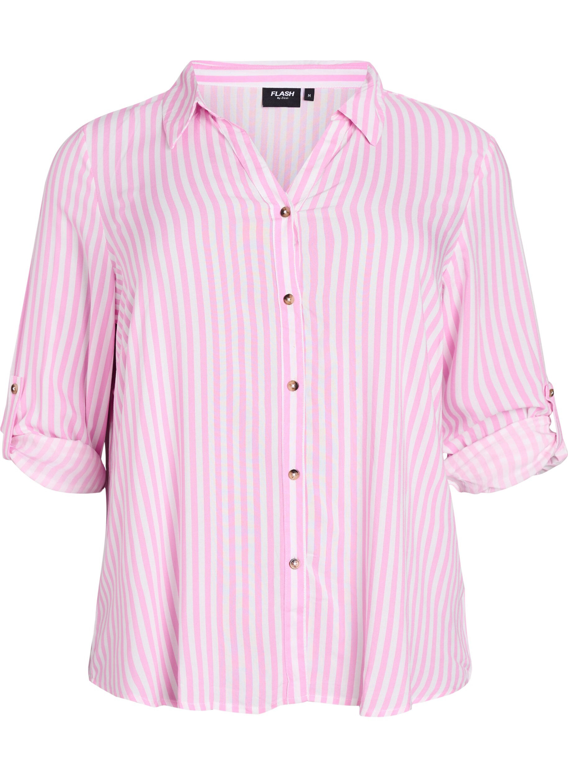 Zizzi FLASH &ndash; Koszula w&nbsp;paski z&nbsp;podwinietymi rekawami, R&oacute;żowy, Packshot image number 0