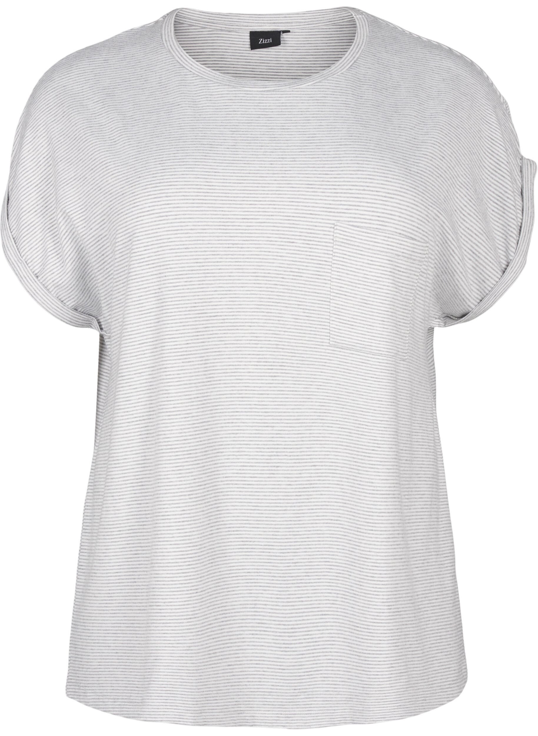 Zizzi Pasiasta koszula nocna z kr&oacute;tkim rekawem, Szary, Packshot image number 0