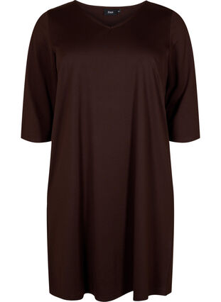 Gladka sukienka z dekoltem w szpic i rekawami 3/4, Coffee Bean, Packshot image number 0