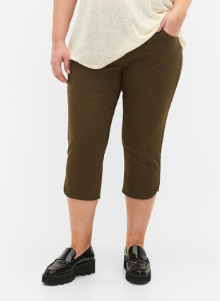 Dopasowane spodnie capri z mieszanki bawelny, Ivy Green, Model image number 2