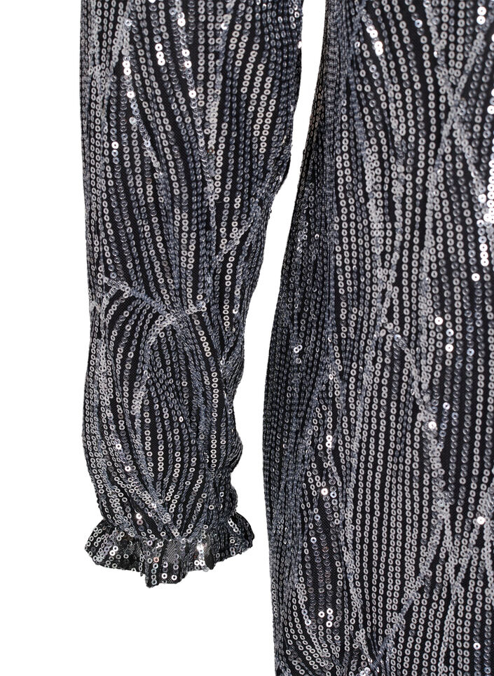 Cekinowa, wzorzysta sukienka z dlugimi rekawami, Silver Sequins, Packshot image number 3