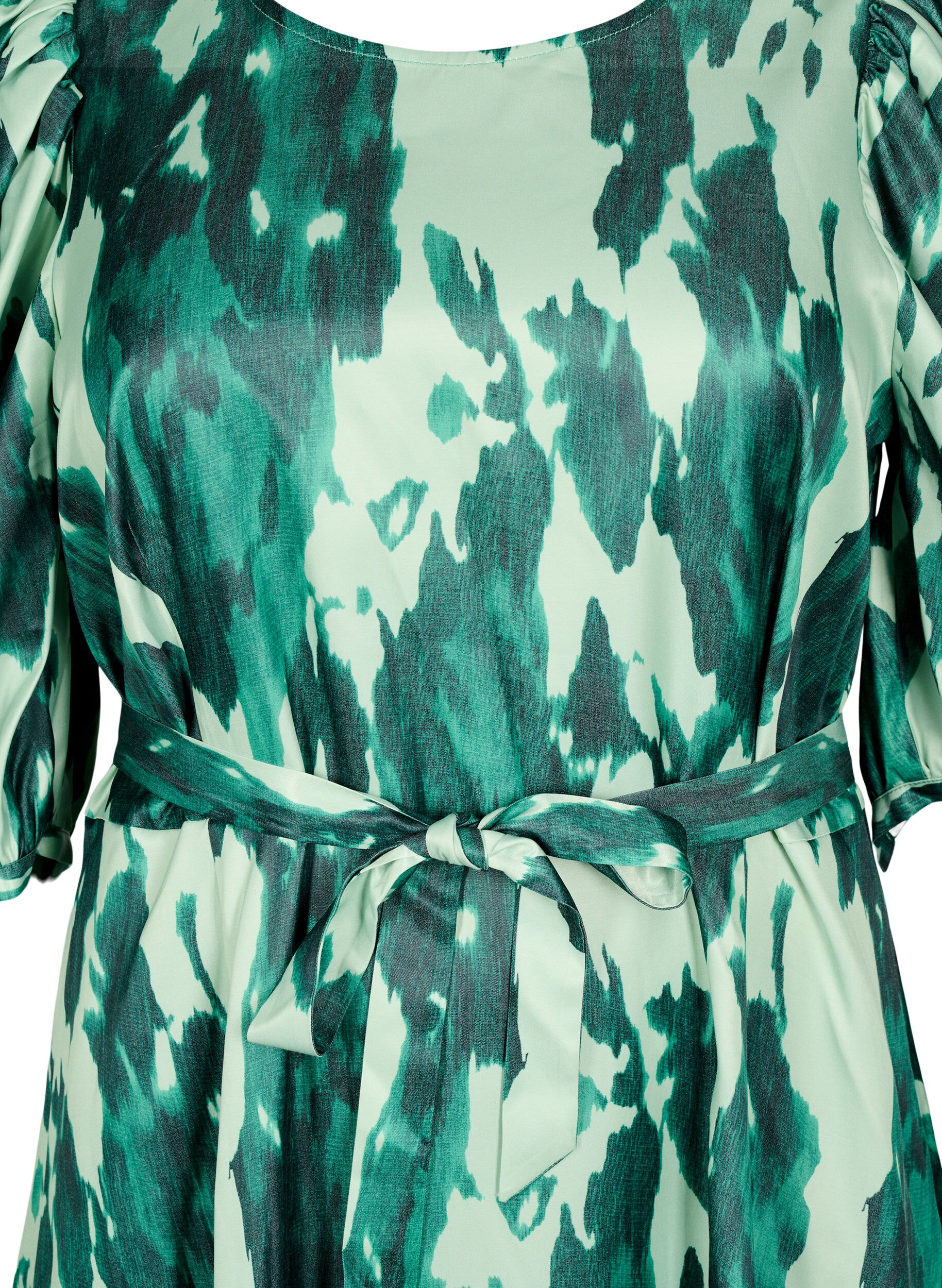 Zizzi Sukienka imprezowa z kr&oacute;tkim rekawem i wiazanym paskiem, Zielony, Packshot image number 2