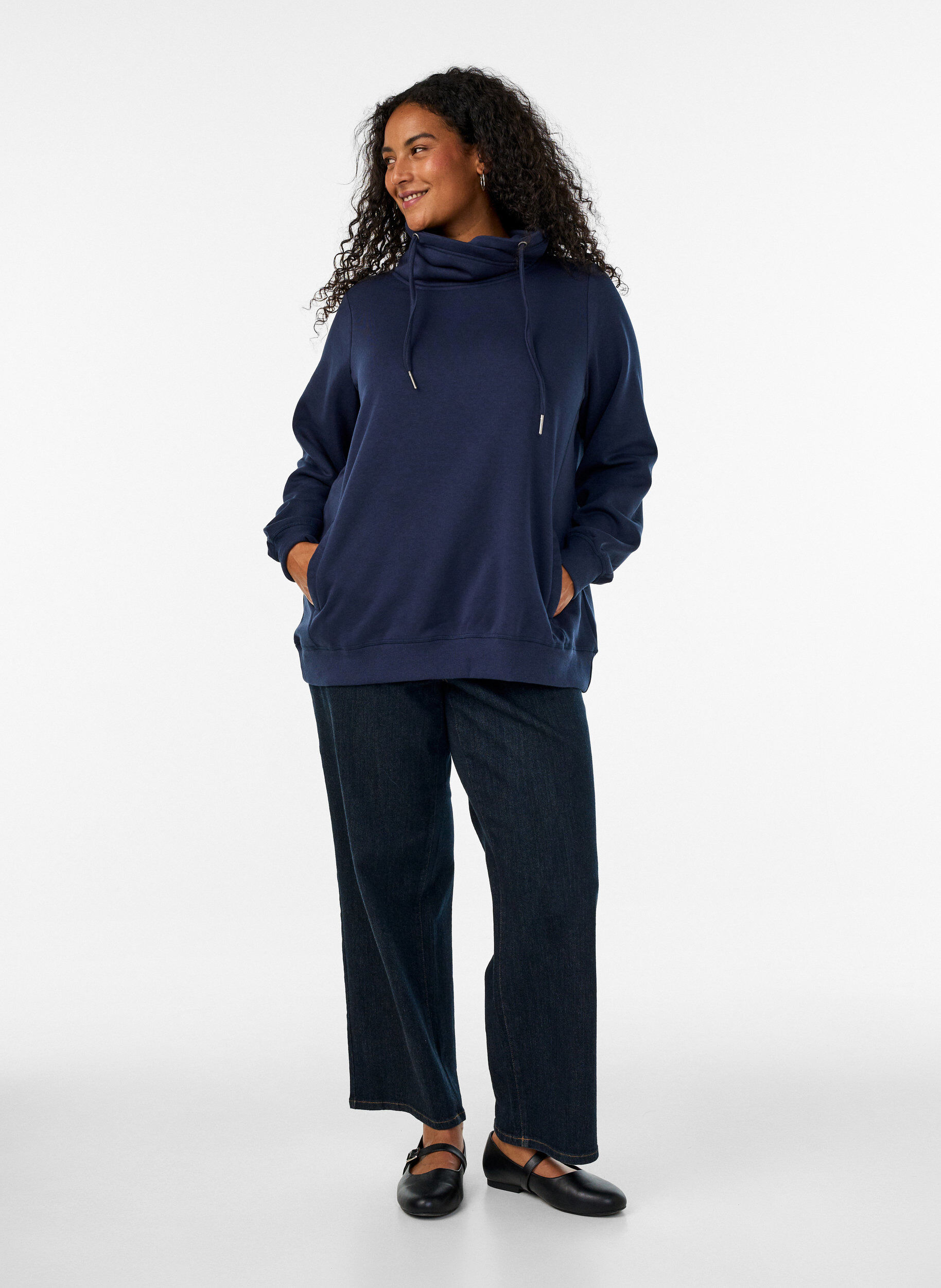 ZizziBluza z wysokim kolnierzem i kieszeniami, Niebieskie, Model image number 1