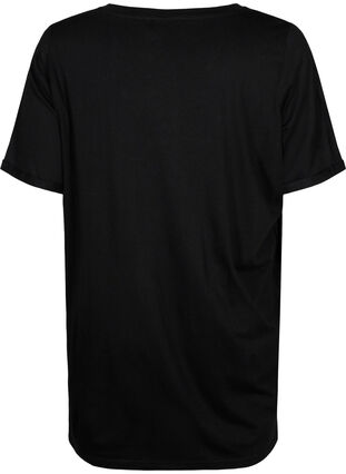 Jednokolorowa koszulka typu oversize z dekoltem w szpic, Black, Packshot image number 1