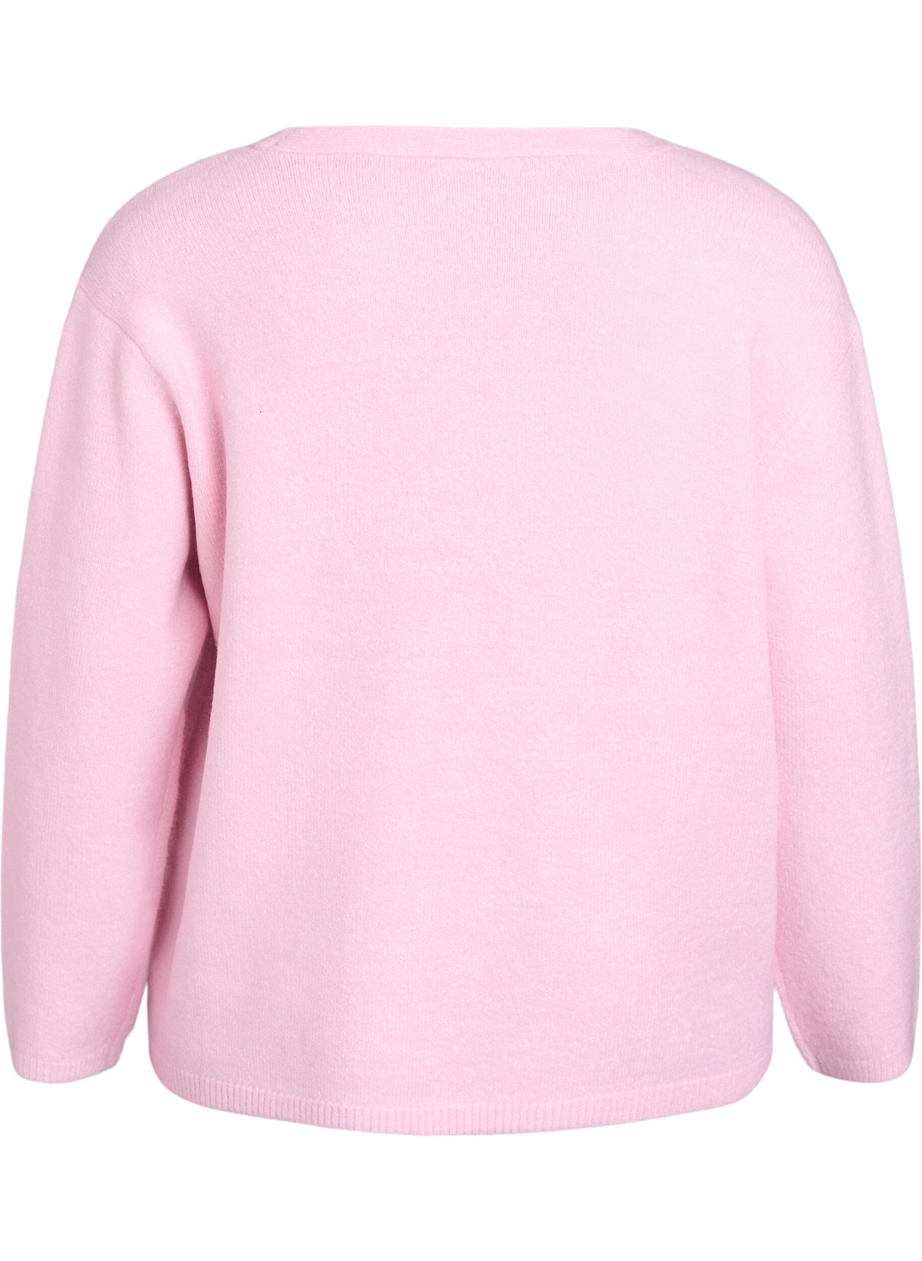 Zizzi Kardigan z dekoltem w szpic i haftowanymi kwiatami, R&oacute;żowy, Packshot image number 1