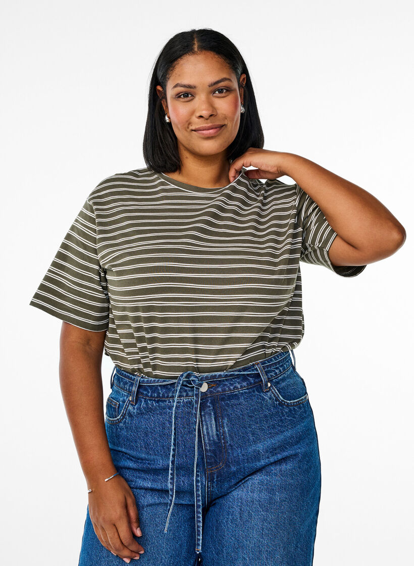 Koszulka w paski, Zielony, Model image number 0