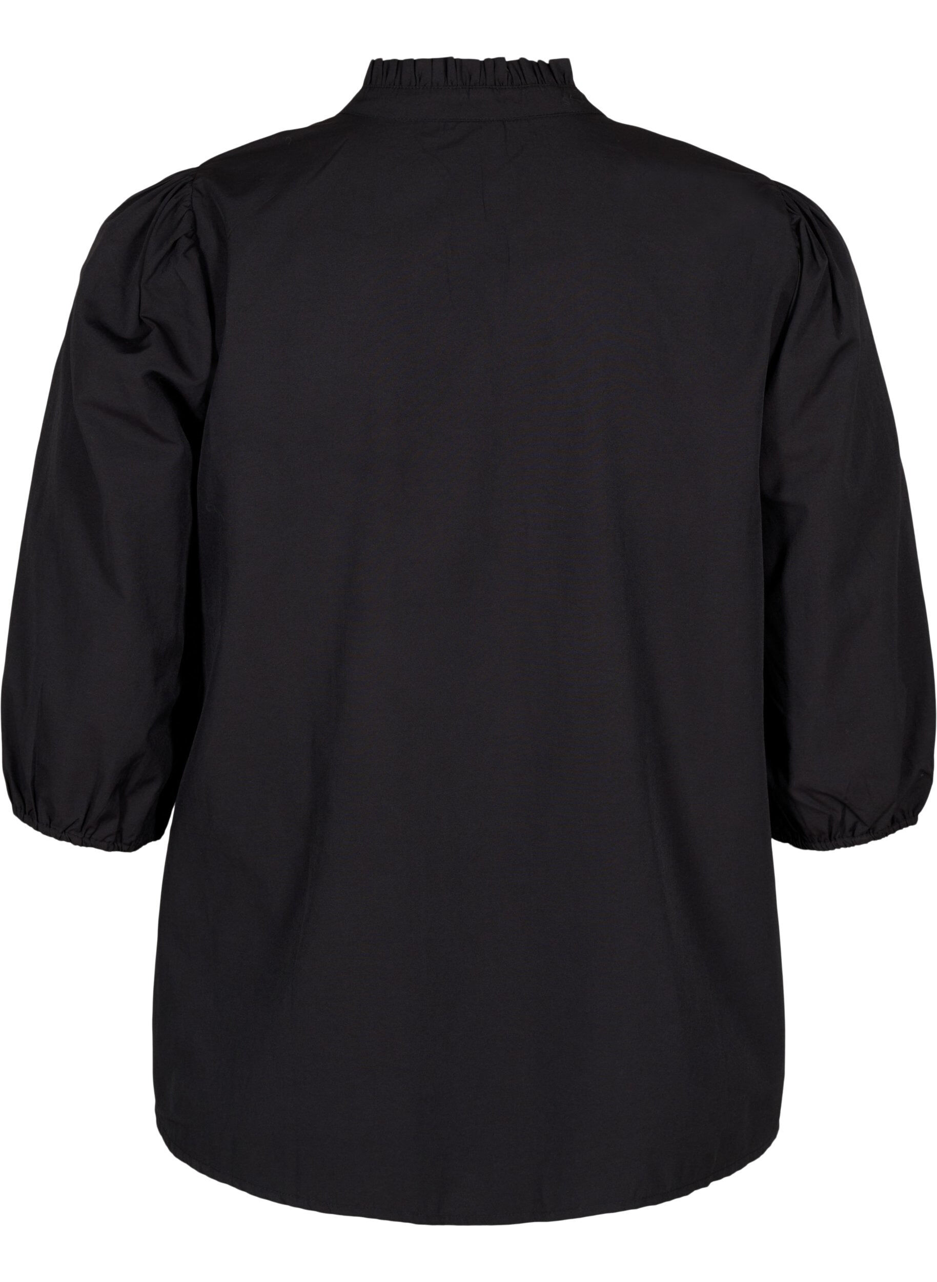 Zizzi Bluzka koszulowa z haftowanymi kwiatami i rekawami 3/4, Black W. Beige Emb. , Packshot image number 1