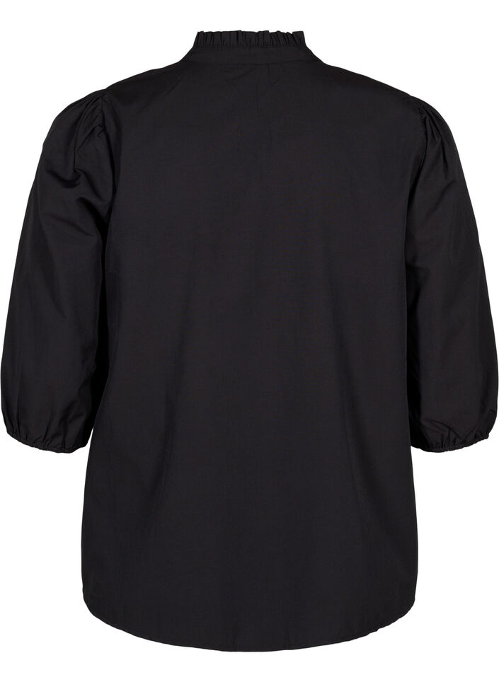 Bluzka koszulowa z haftowanymi kwiatami i rekawami 3/4, Black W. Beige Emb. , Packshot image number 1