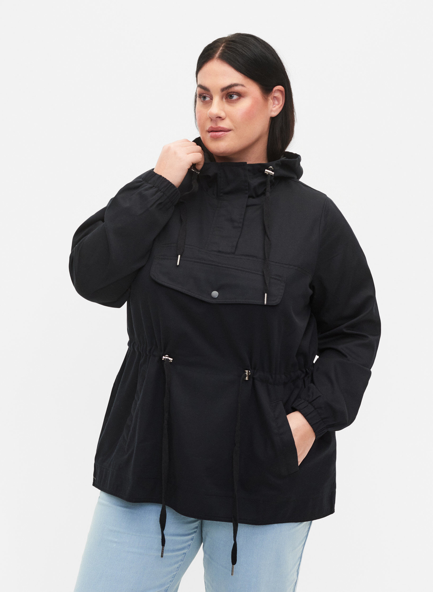 Zizzi Kurtka anorak z kapturem i kieszenia, Black, Model image number 0