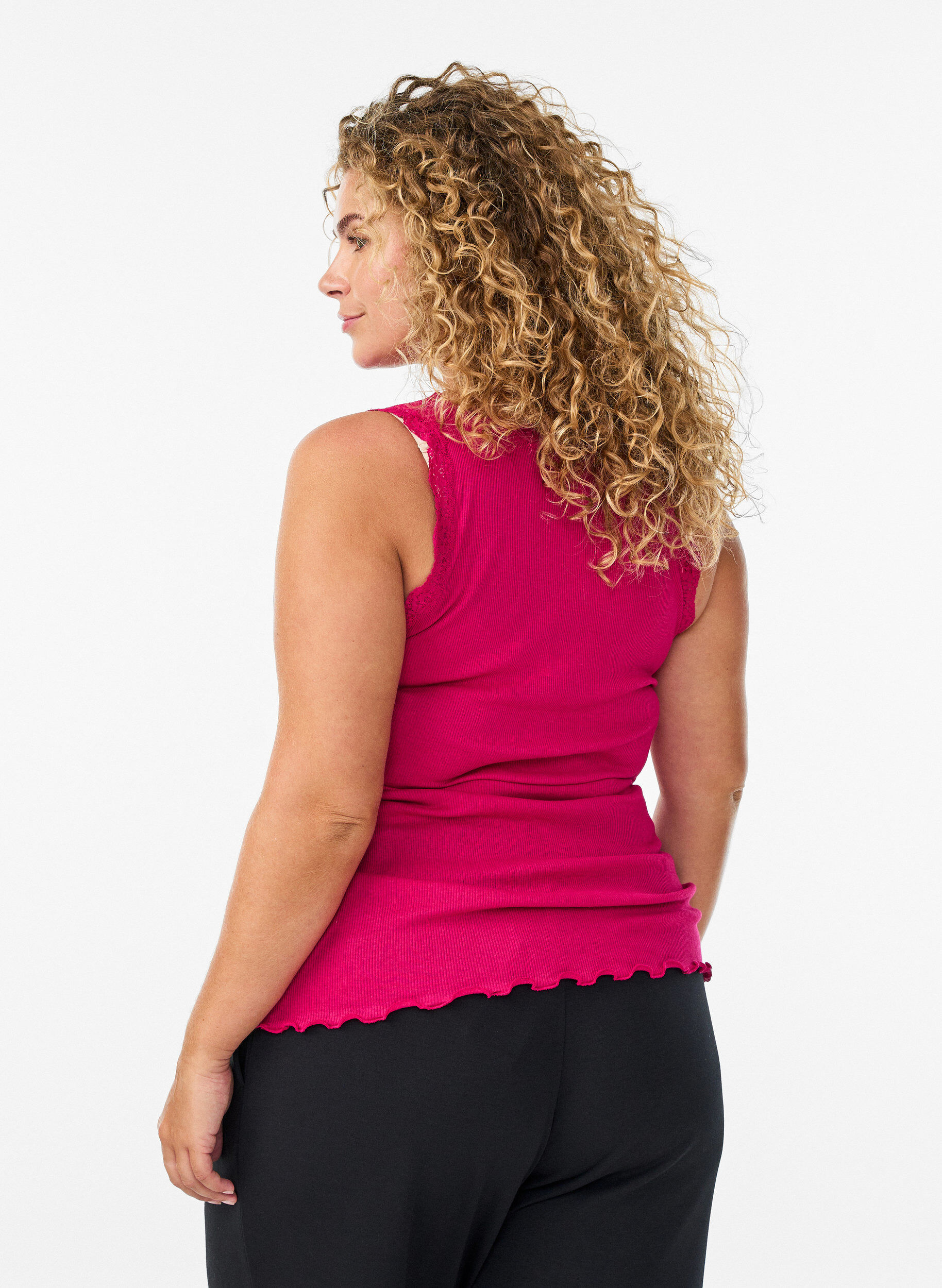 Zizzi Top z koronkowym wykonczeniem, R&oacute;żowy, Model image number 2
