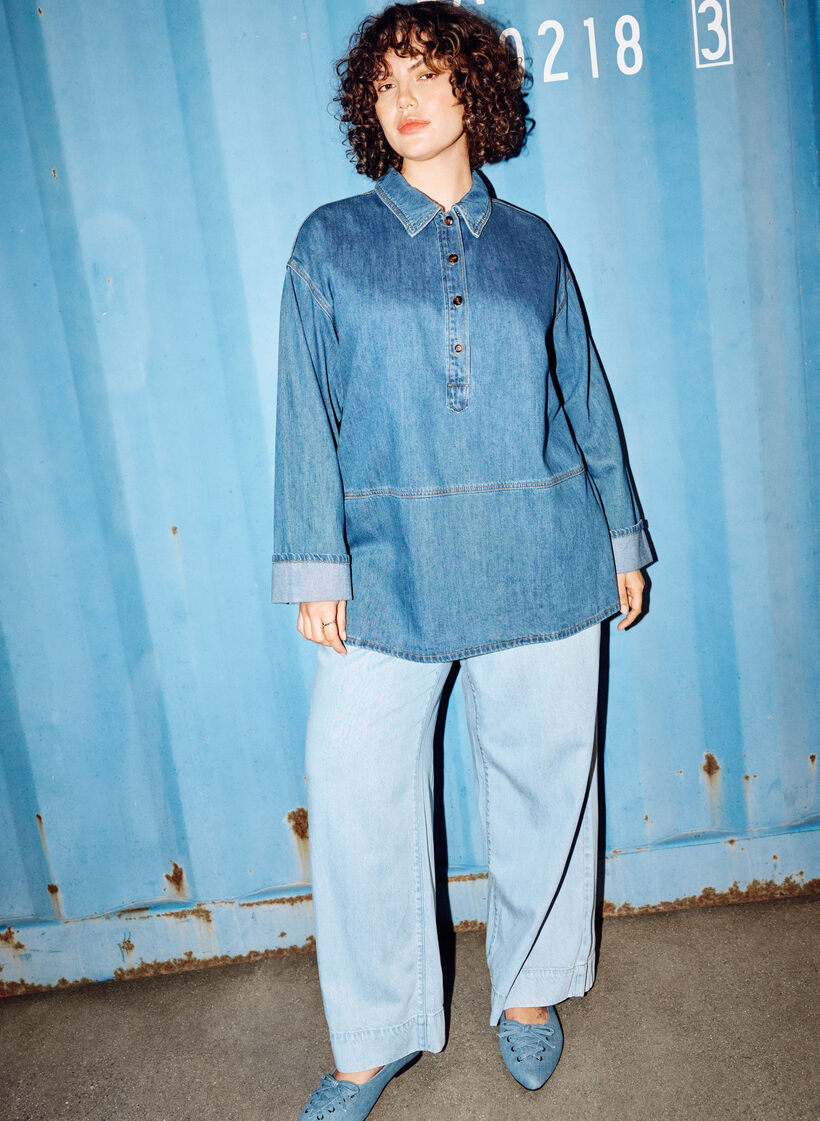 Szerokie dresy dzinsowe z wysoka talia, Niebieskie, Image image number 0