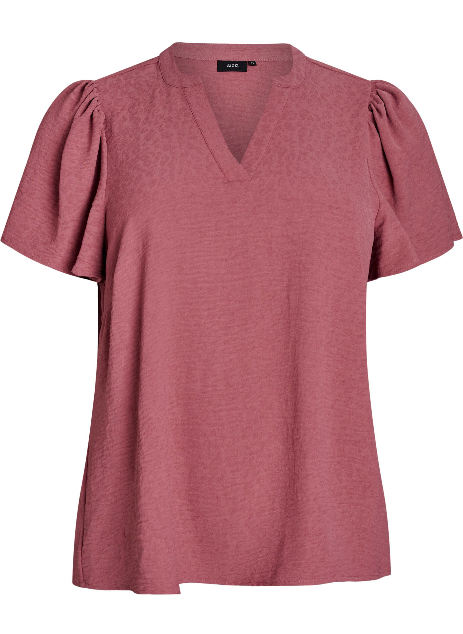 Bluzka z kr&oacute;tkimi marszczonymi rekawami i dekoltem w szpic