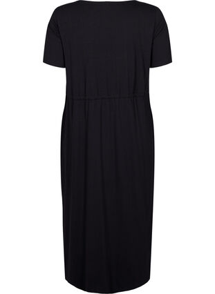 Bawelniana sukienka midi z krótkim rekawem, Black Solid, Packshot image number 1