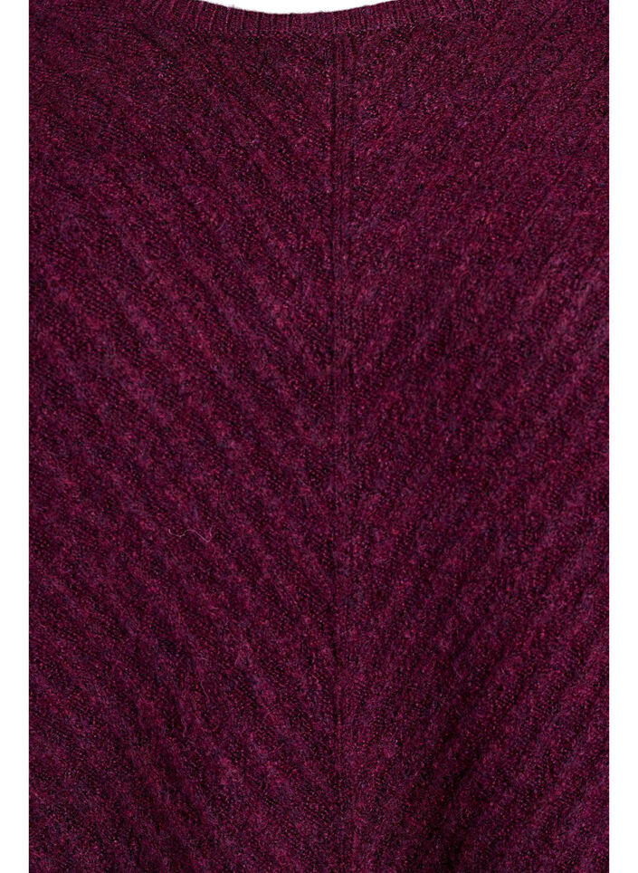 Bluzka dzianinowa z prazkowanym wzorem w ksztalcie litery V i rozcieciami, Fioletowy, Packshot image number 2