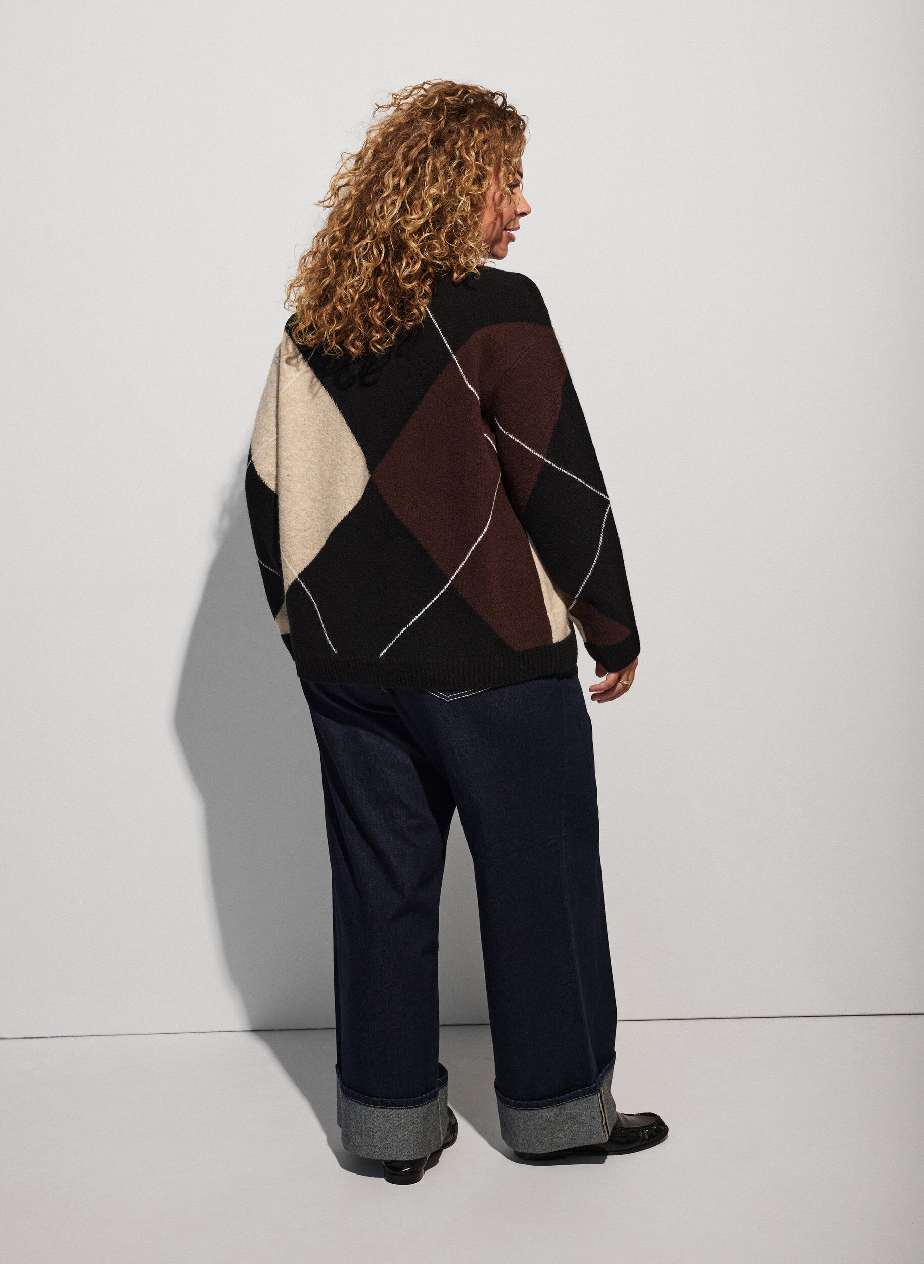 ZizziSweter z rombowym wzorem, Czarne, Model image number 2