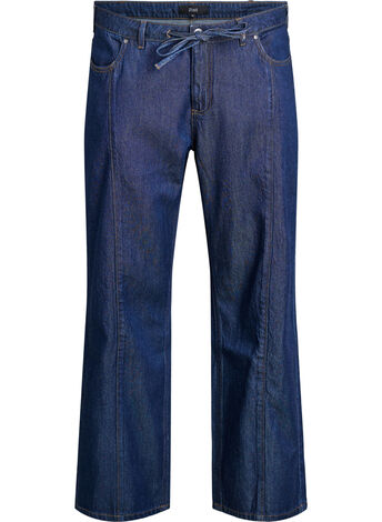 Jeansy o szerokich nogawkach z pasem do wiazania i wysokim stanem, Niebieskie, Model