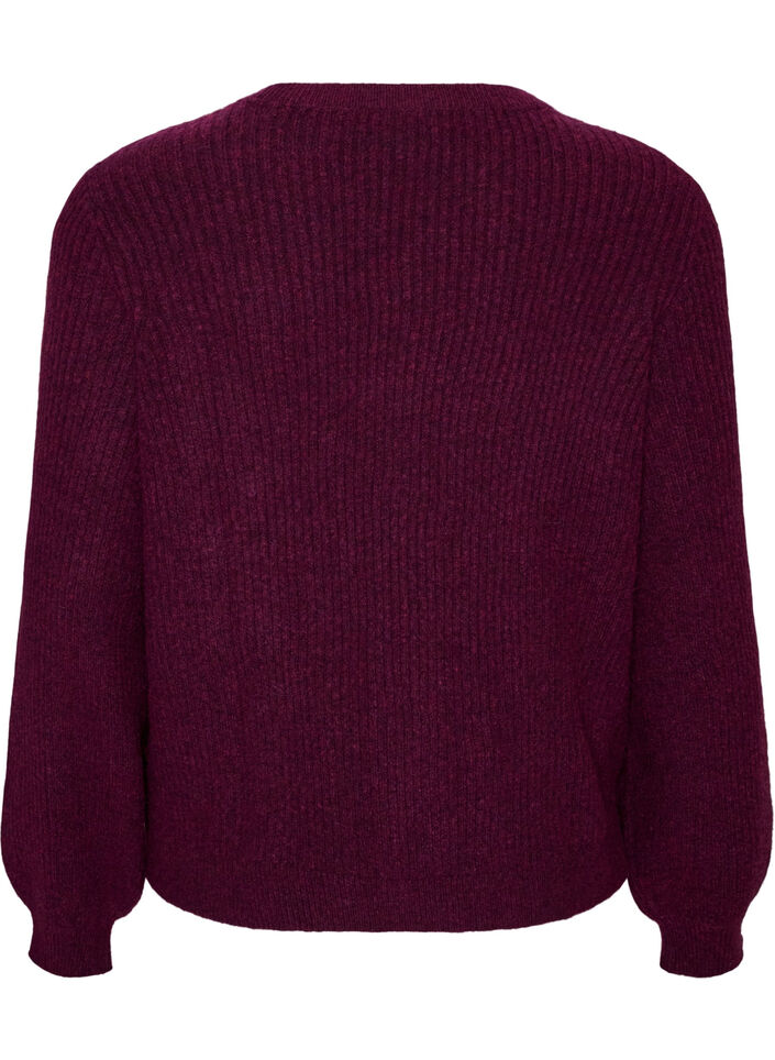Sweter z ryfionymi rekawami w ksztalcie balon&oacute;w, Fioletowy, Packshot image number 1