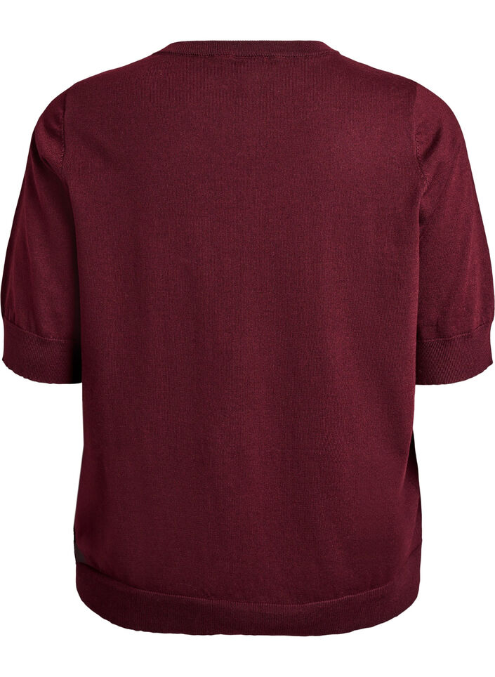 Cienko dzianinowa bluzka z kr&oacute;tkimi rekawami, Czerwony, Packshot image number 1