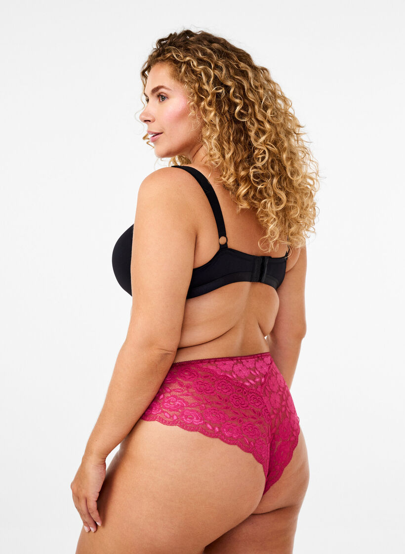 Brazylijskie majtki z mikrofibry z koronka, Czerwony, Model image number 1