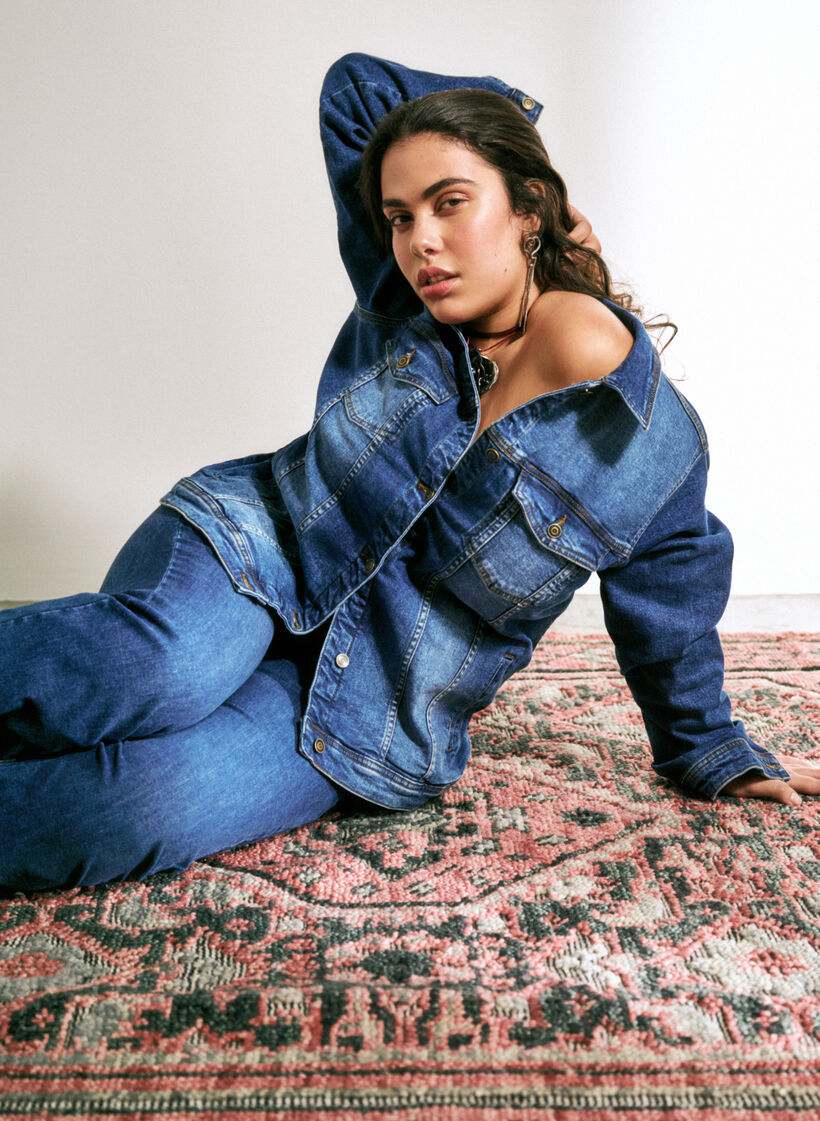 Krótka bawelniana kurtka jeansowa, Blue denim, Image image number 0