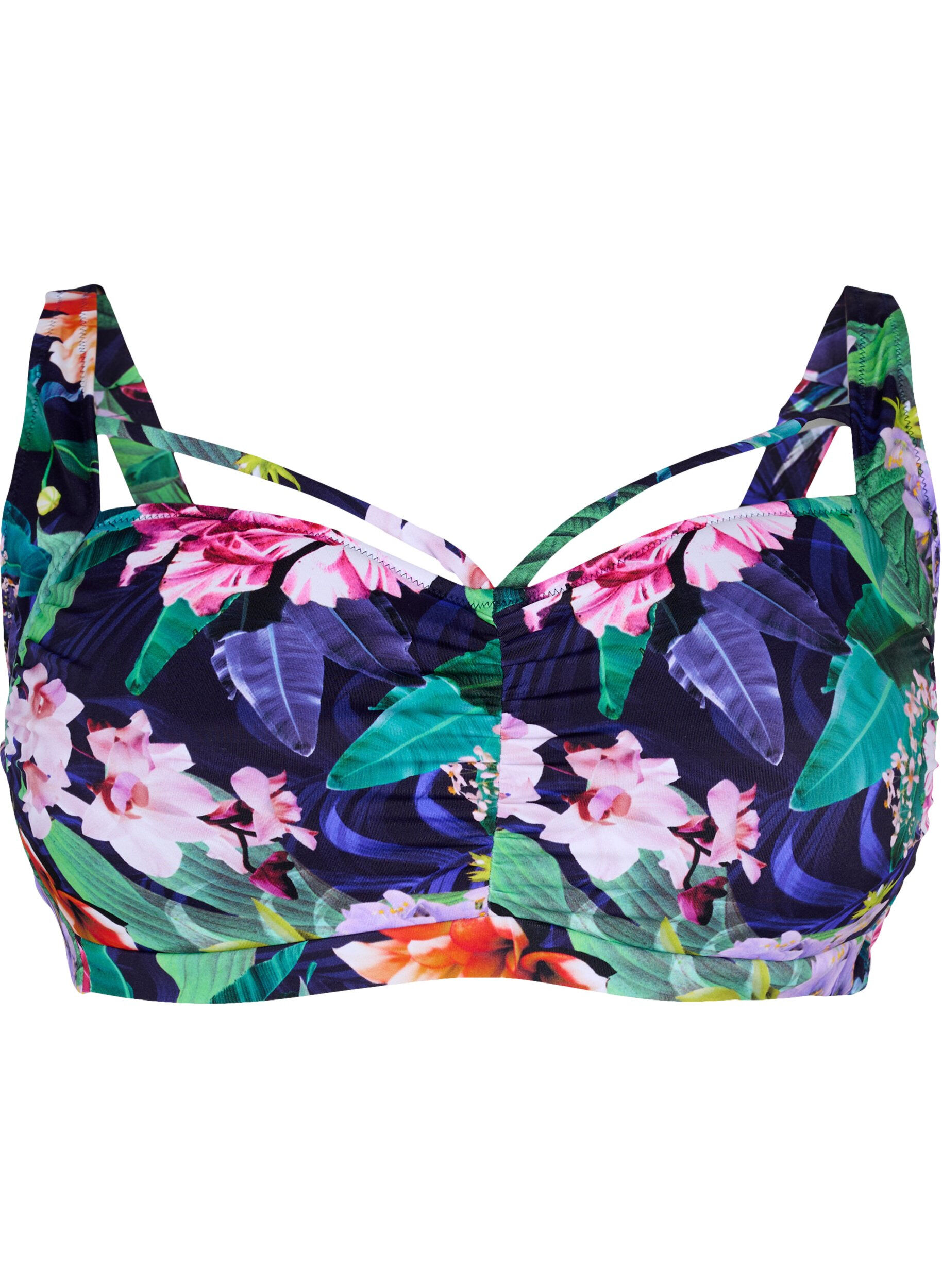 Zizzi G&oacute;ra od bikini z marszczeniami i tasiemkami, Flower Print, Packshot image number 0