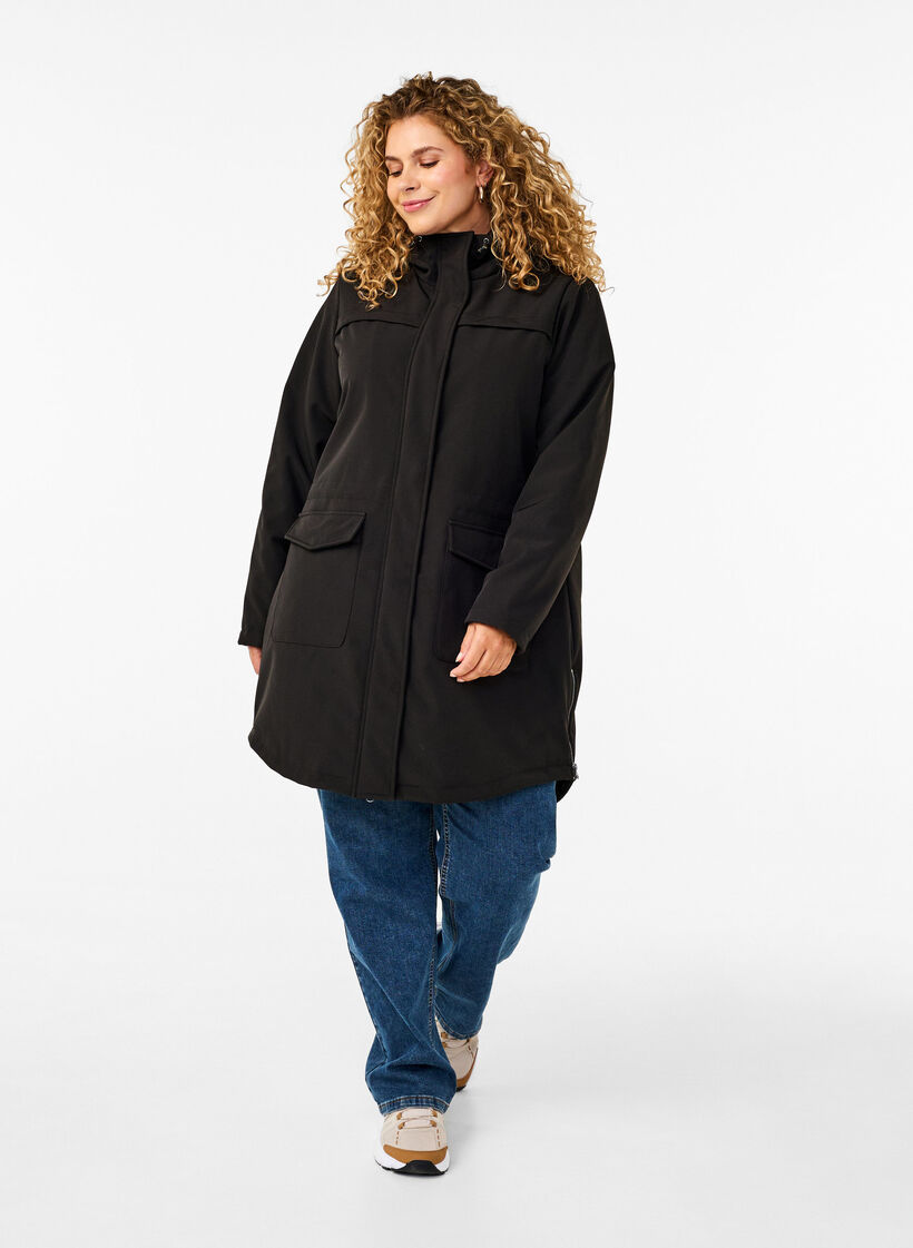 Hydrofobowa kurtka softshell z pikowana podszewka, Czarne, Model image number 1
