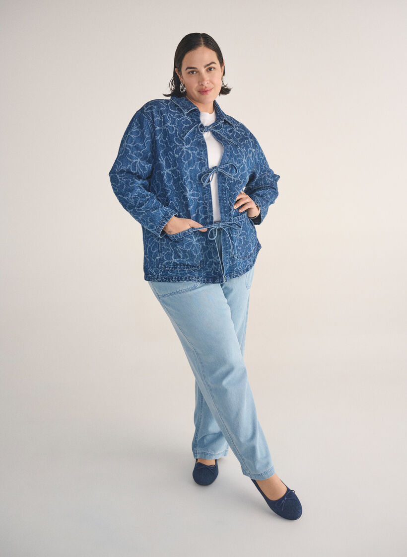 Jeansy z wysokim stanem i wiazanym paskiem, Niebieskie, Image image number 0