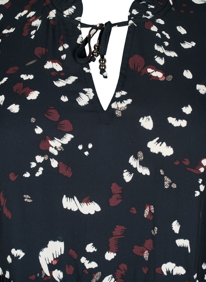 Tunika z nadrukiem i falbaniastym kolnierzem, Black AOP Print, Packshot image number 2