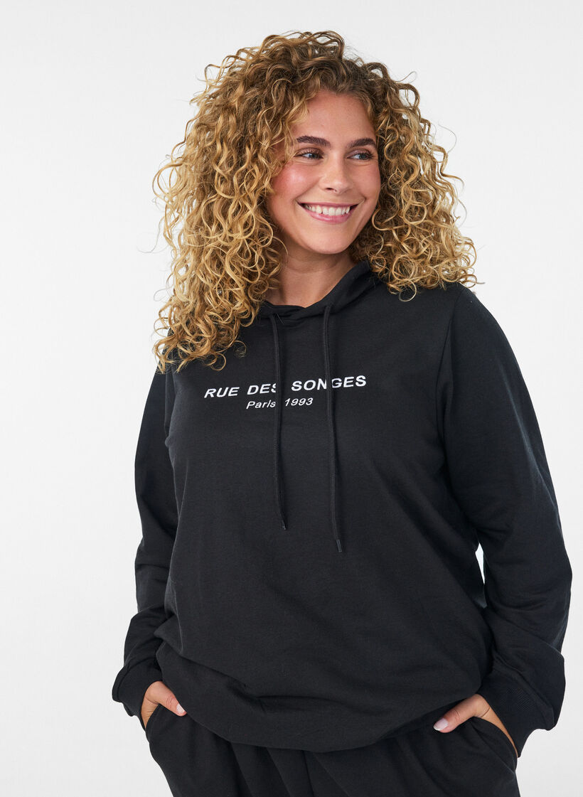 Bluza z kapturem i nadrukiem, Czarne, Model image number 0