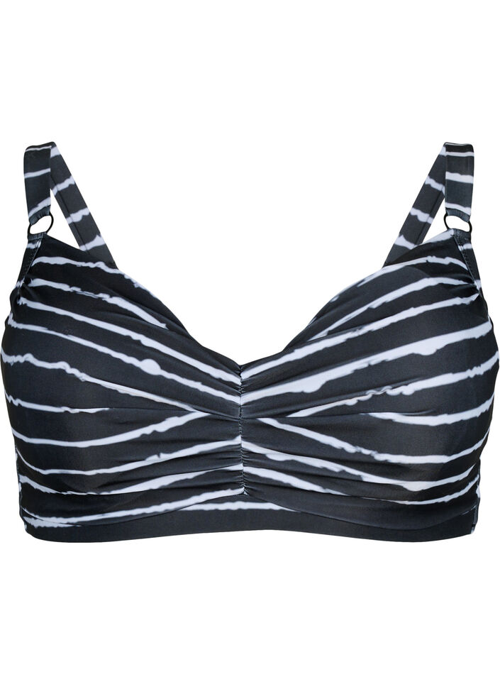 Biustonosz bikini z nadrukiem i fiszbinami, Black White Stripe, Packshot image number 0