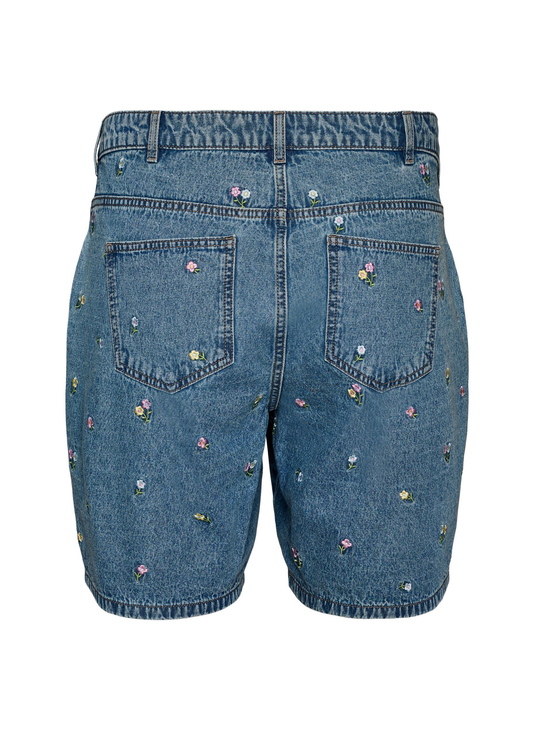 ZizziSzorty jeansowe z haftowanymi kwiatami, Niebieskie, Packshot image number 1