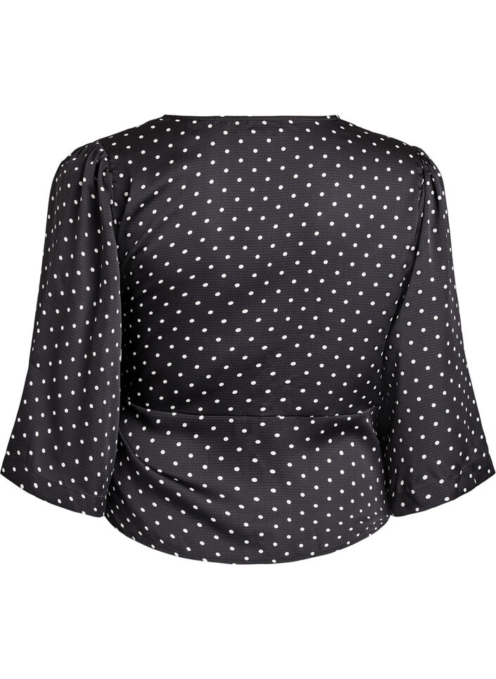 Bluzka Polka dot z wiazaniami i 3/4-sleeves, Czarne, Packshot image number 1